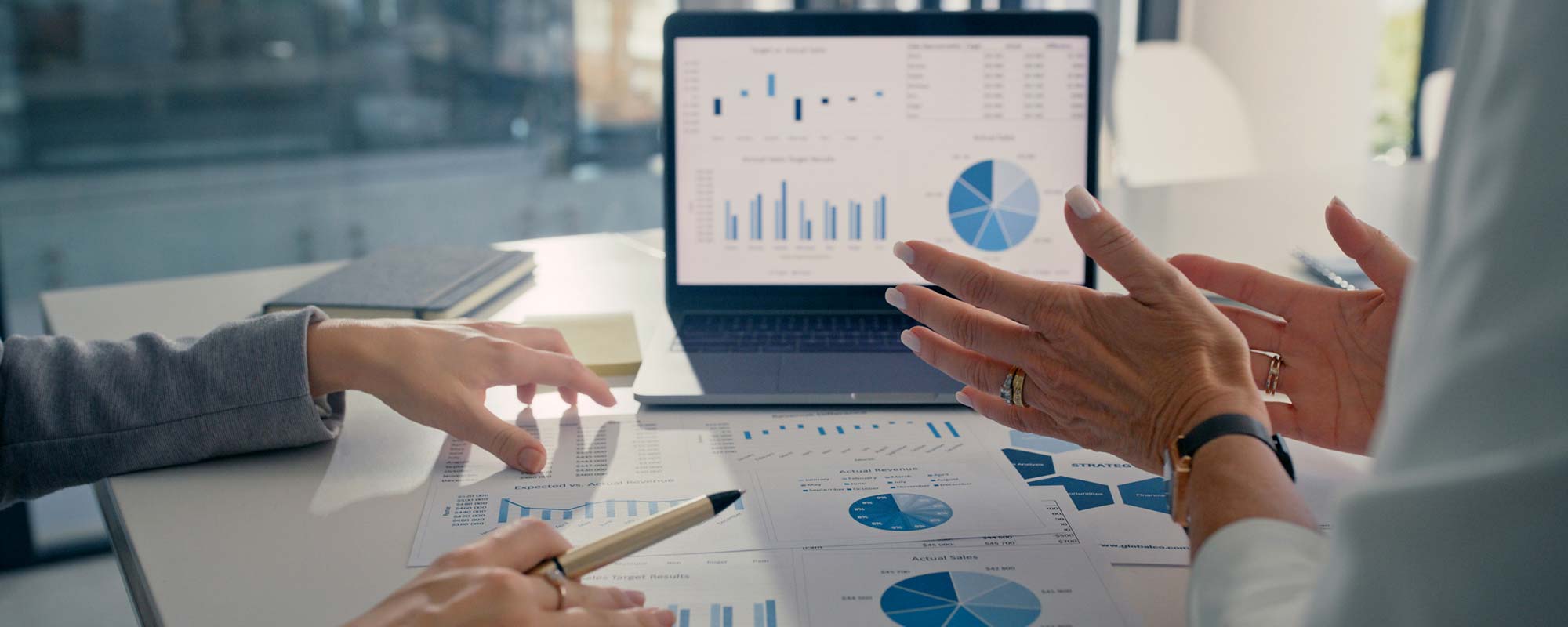 Two people discussing finances.